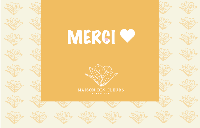 carte maison des fleurs, de remerciment jaune